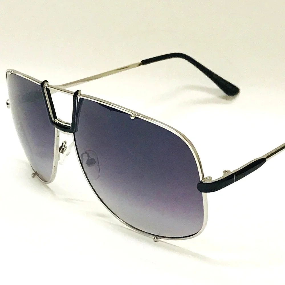 Aviator Sunglasses Silver Frame Fashion Visor Shield Style Pilot Street Wear New